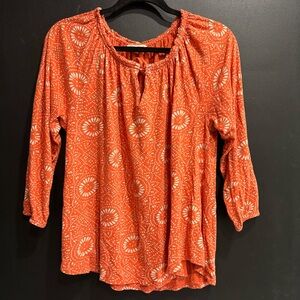 Lucky Brand blouse orange & tan flower pattern women’s size Large